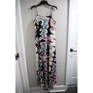 FLAW Popscool Maxi Dress Medium‎ Pink Green Black White Floral Sleeveless
